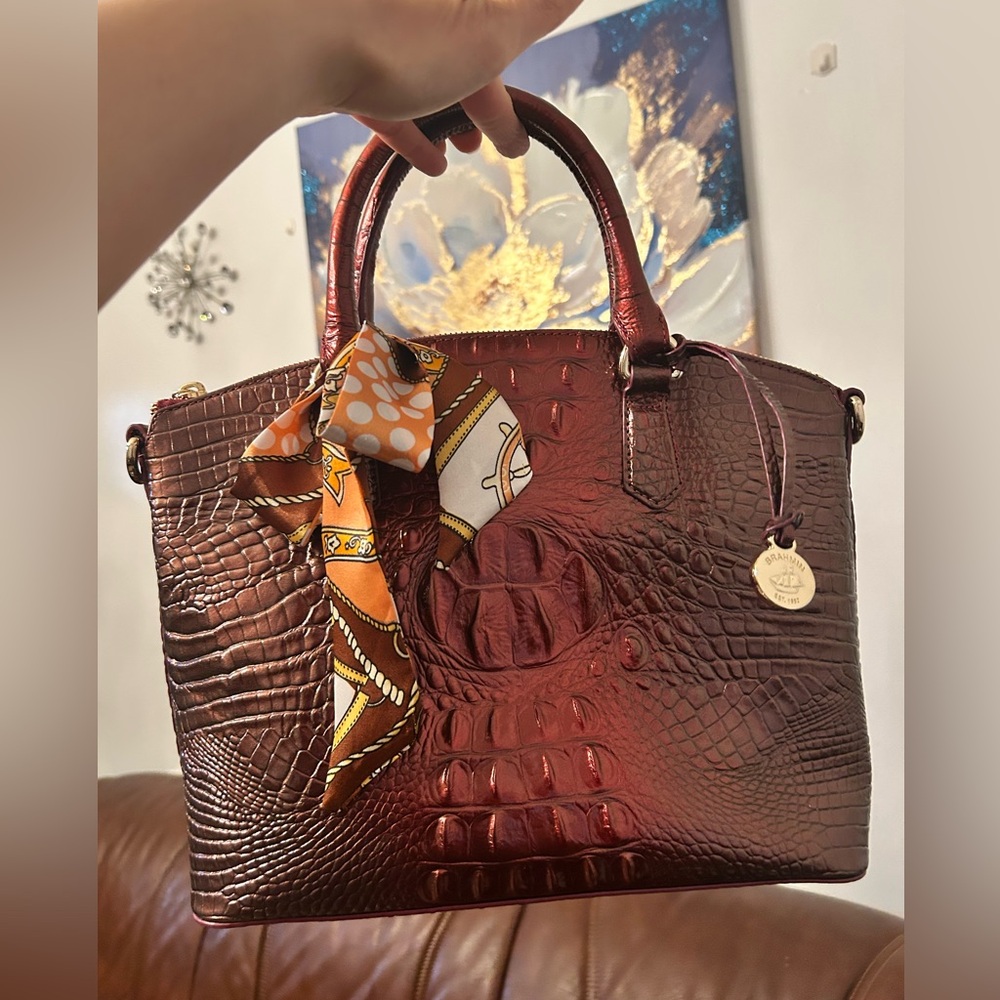 (NWOT) Brahmin Burgundy Crocodile-Embossed Satchel